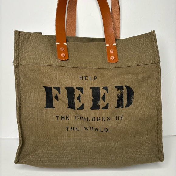 FEED Every day  green  classic canvas and leather tote bag purse. - Picture 10 of 12